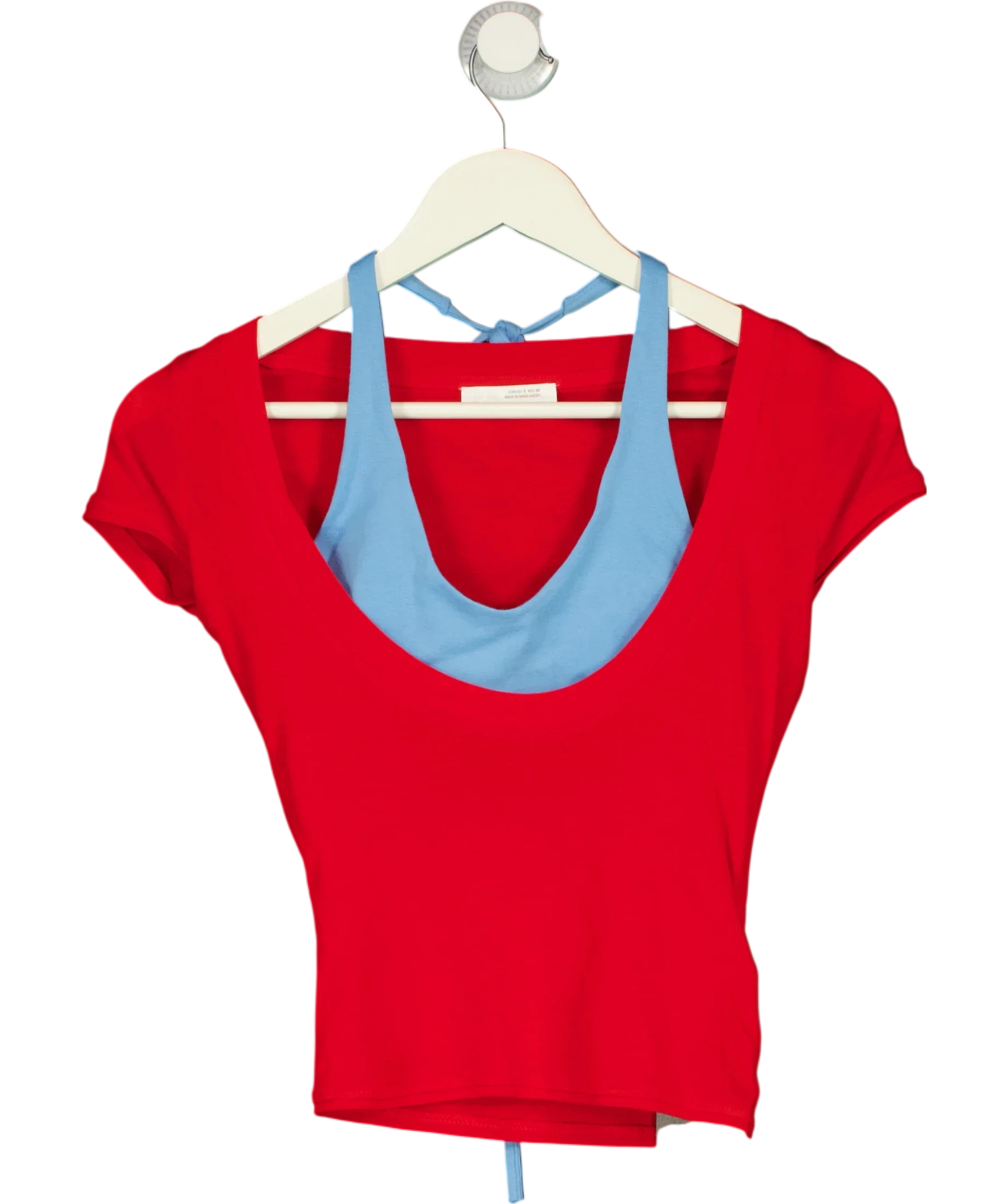 ZARA Red Double Effect Red T-Shirt and Light Blue Halter Layer Set, size UK S — front