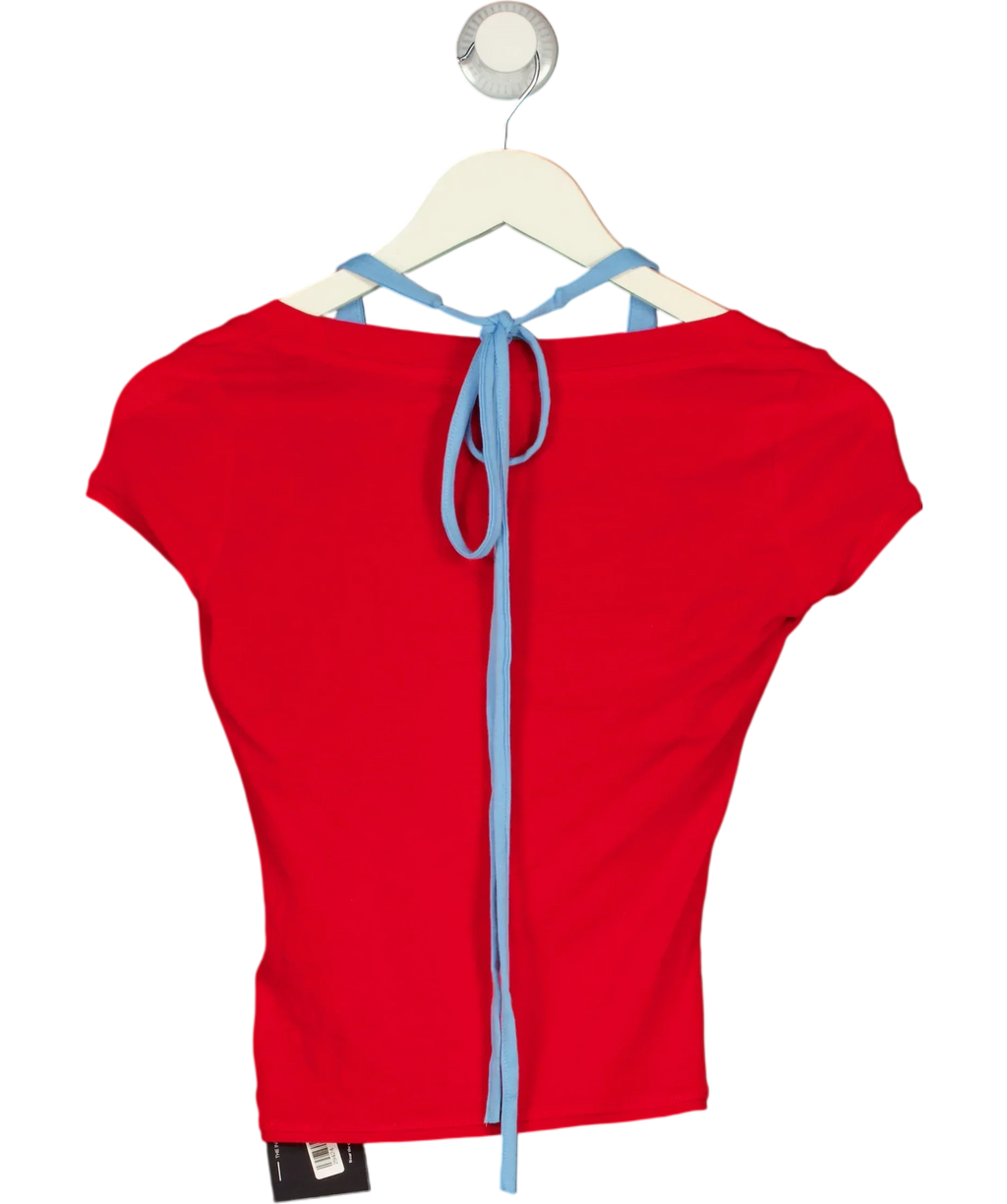 ZARA Red Double Effect Red T-Shirt and Light Blue Halter Layer Set, size UK S — back