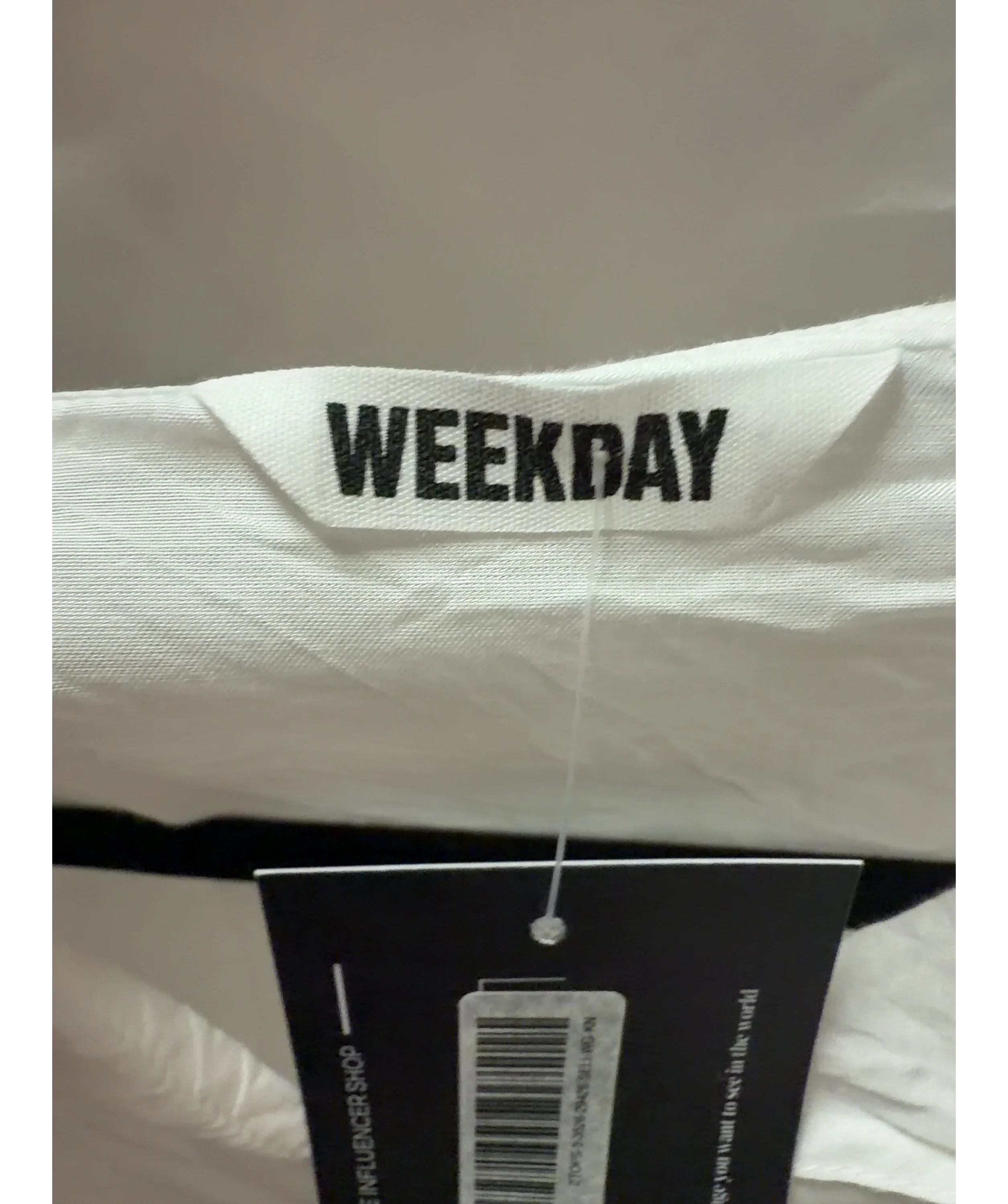 Weekday White Off White Tie Front Drawstring Blouse, size UK S — detail