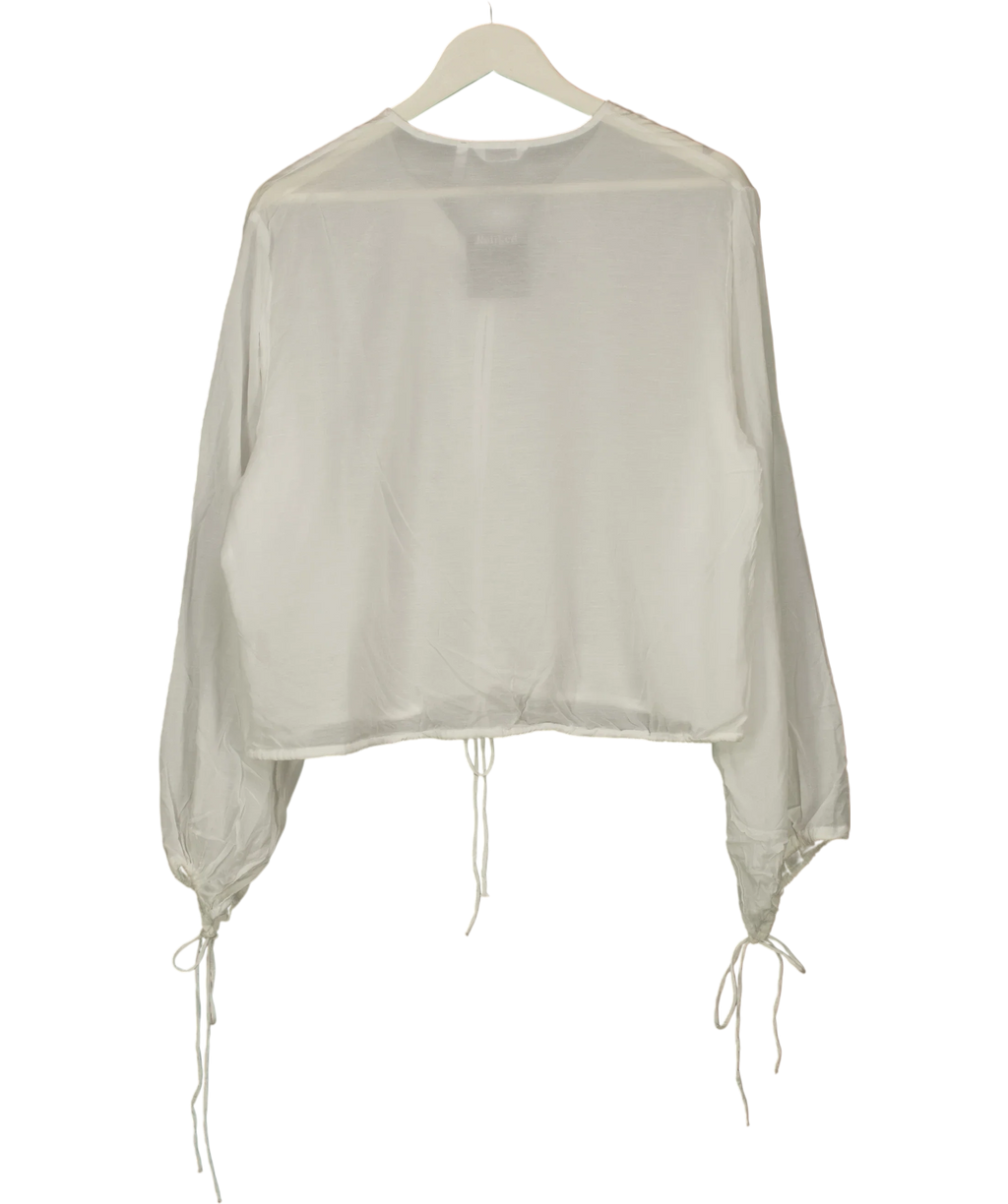 Weekday White Off White Tie Front Drawstring Blouse, size UK S — back