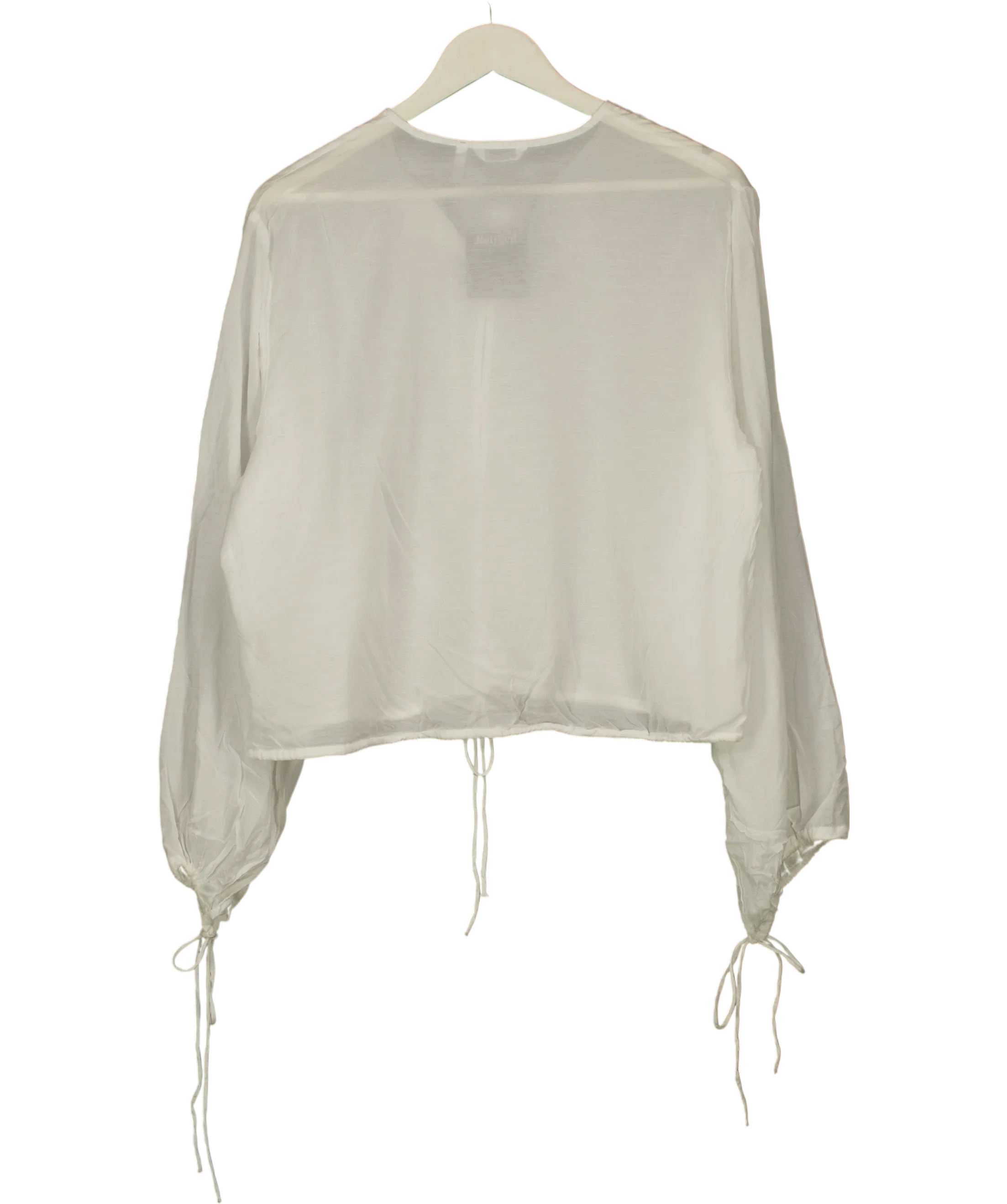 Weekday White Off White Tie Front Drawstring Blouse, size UK S — back