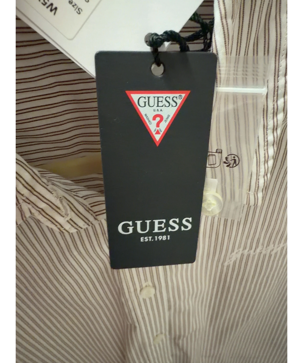 Guess White Lauriane Beige and White Striped Logo Shirt, size UK S — detail