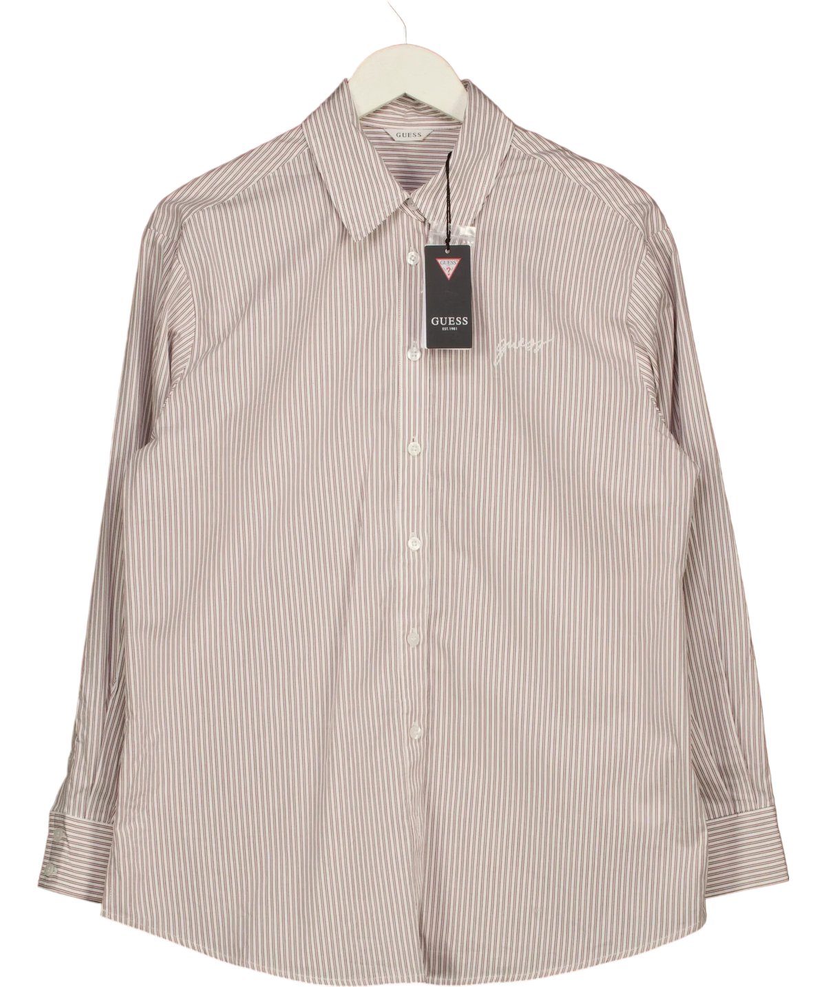 Guess White Lauriane Beige and White Striped Logo Shirt, size UK S — front
