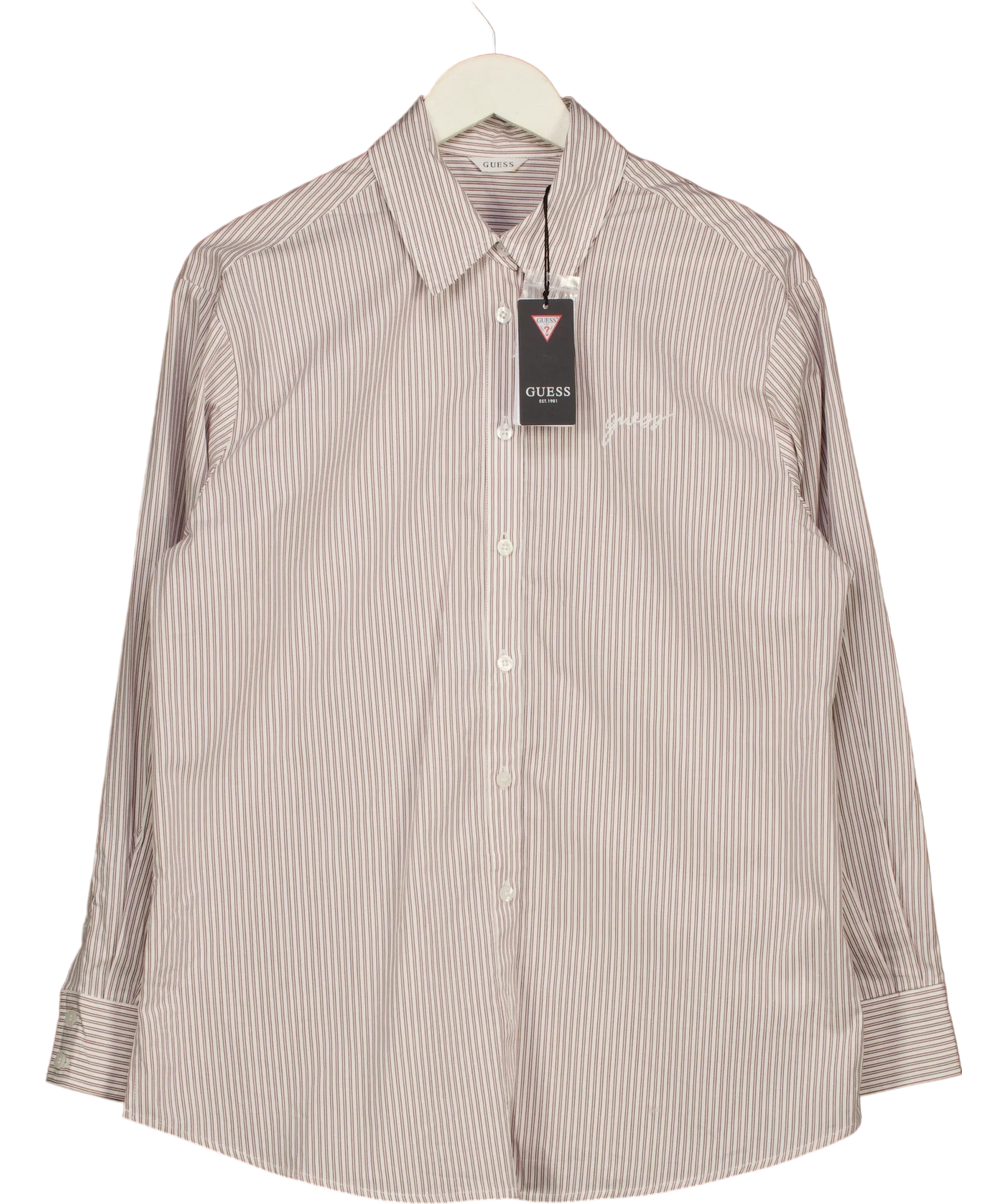 Guess White Lauriane Beige and White Striped Logo Shirt, size UK S — front