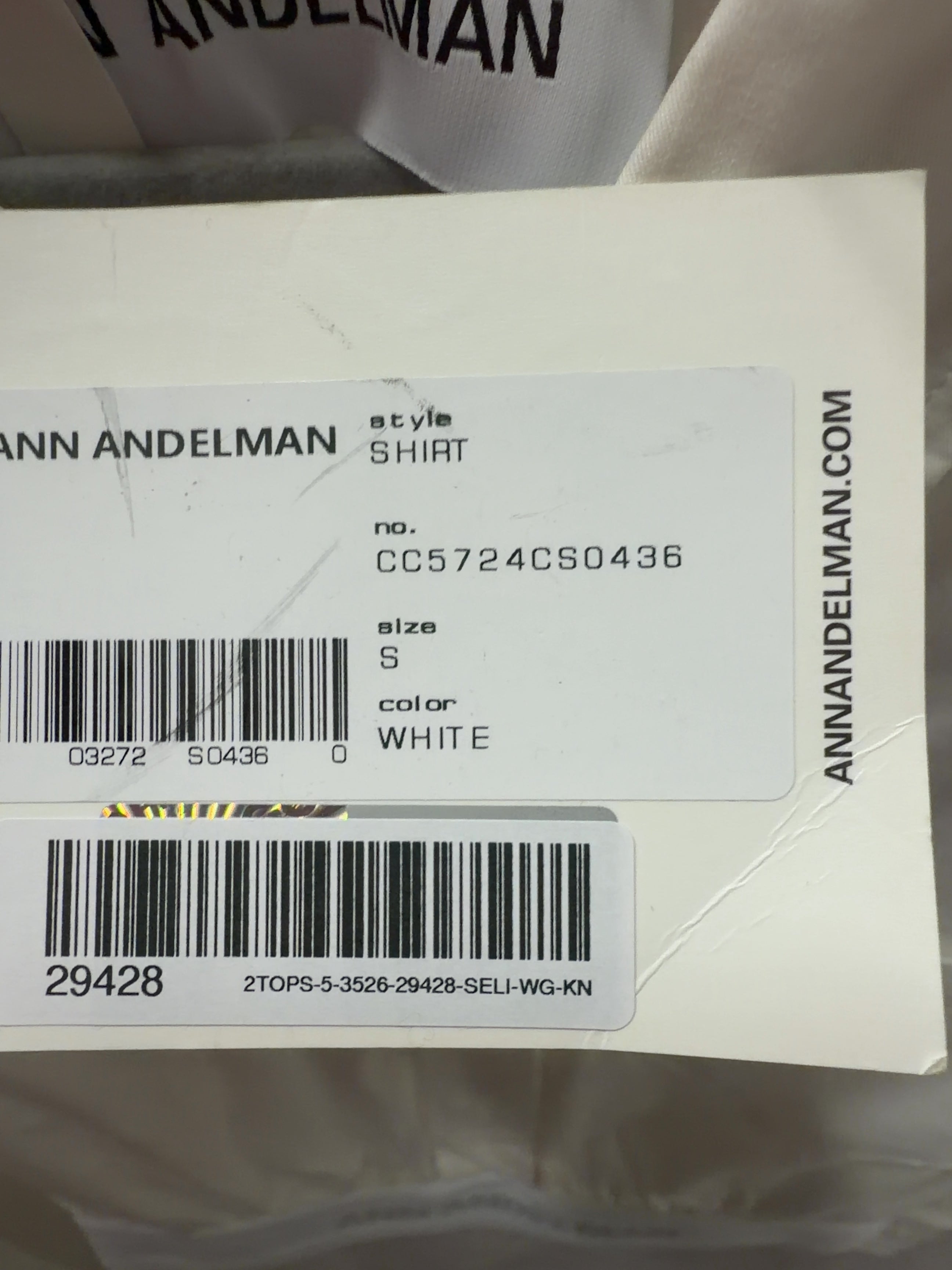 ANN ANDELMAN White White Elastic Elasticated Band Cropped Shirt, size UK S — care label
