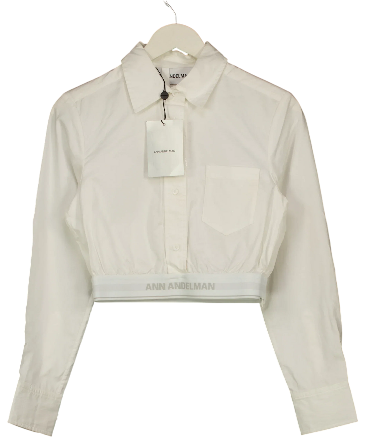 ANN ANDELMAN White White Elastic Elasticated Band Cropped Shirt, size UK S — front