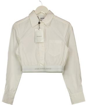ANN ANDELMAN White Elastic Elasticated Band Cropped Shirt UK S