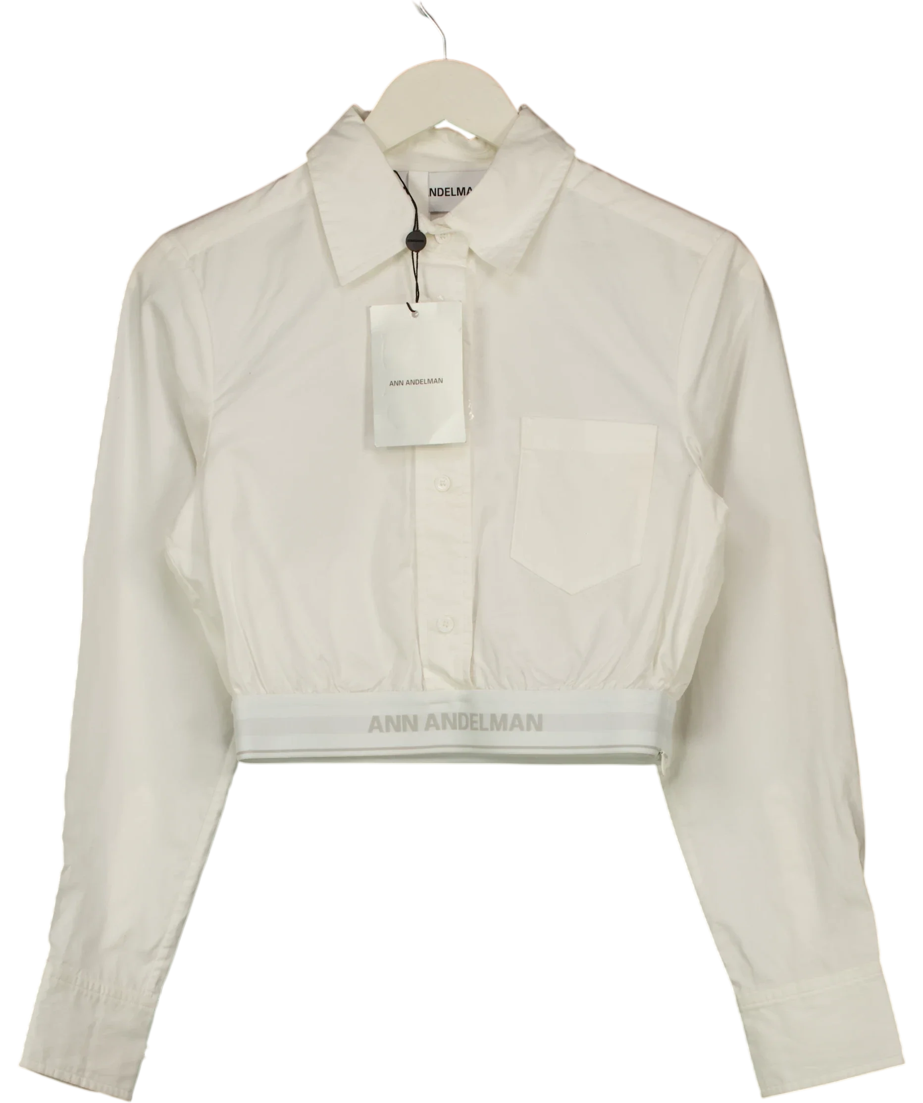 ANN ANDELMAN White White Elastic Elasticated Band Cropped Shirt, size UK S — front