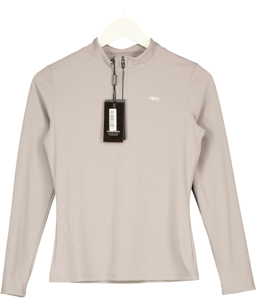 NKD Apparel Grey Ash Grey Sportive Zip Top, size UK S — front