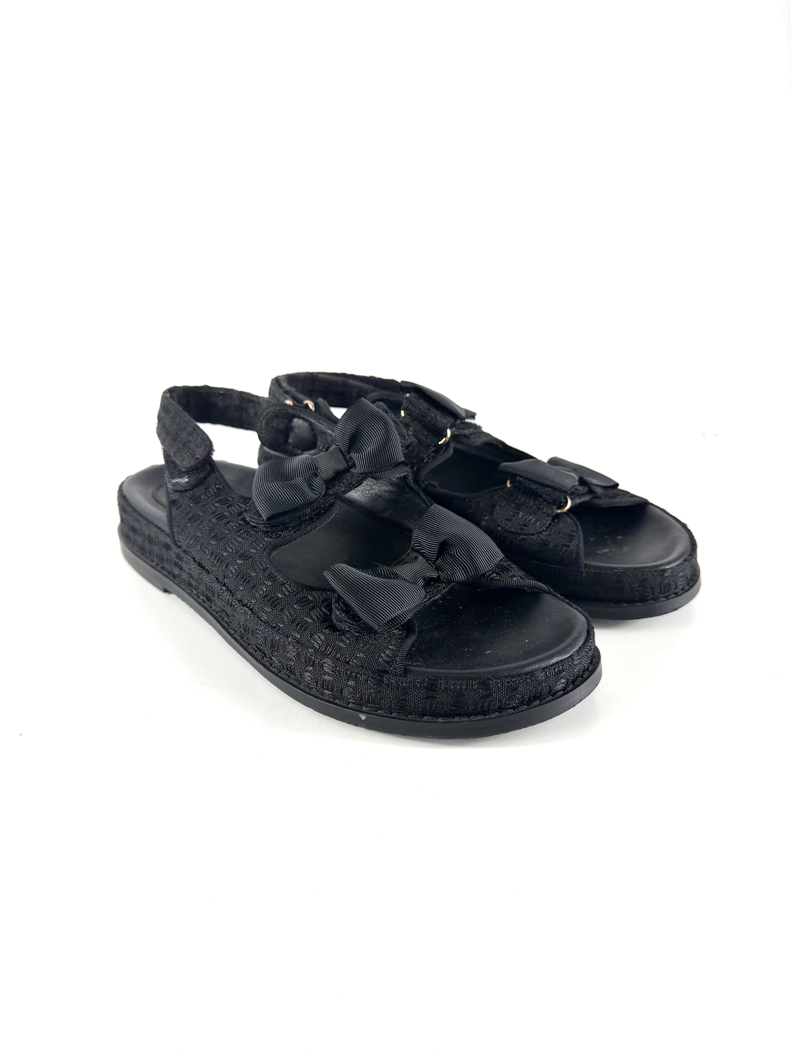 Theea London Black Isabella Bow Tweed Dad Sandals Black, size UK 6 EU 39 👠 — front