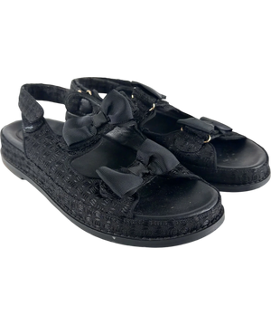 Theea London Isabella Bow Tweed Dad Sandals Black UK 6 EU 39