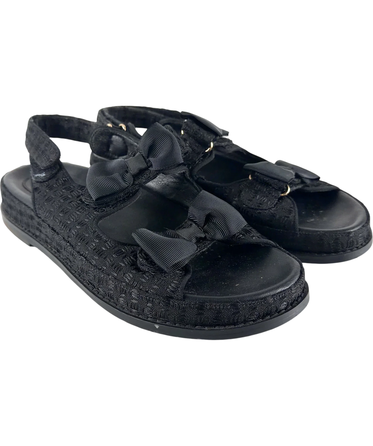 Theea London Isabella Bow Tweed Dad Sandals Black UK 6 EU 39 — Front (angled)