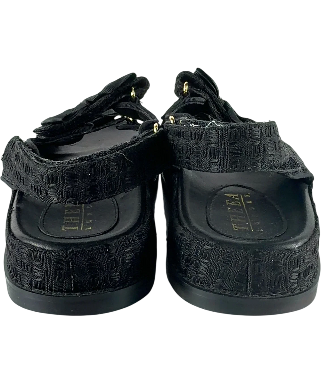 Theea London Black Isabella Bow Tweed Dad Sandals Black, size UK 6 EU 39 👠 — back