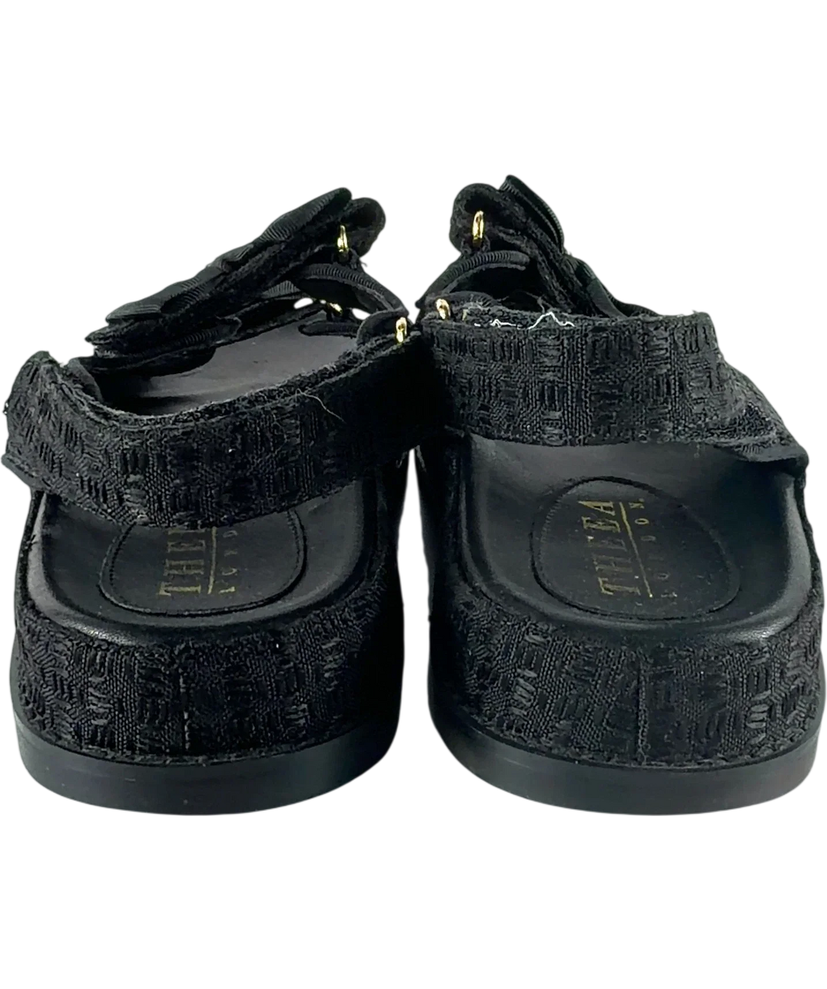 Theea London Black Isabella Bow Tweed Dad Sandals Black, size UK 6 EU 39 👠 — back