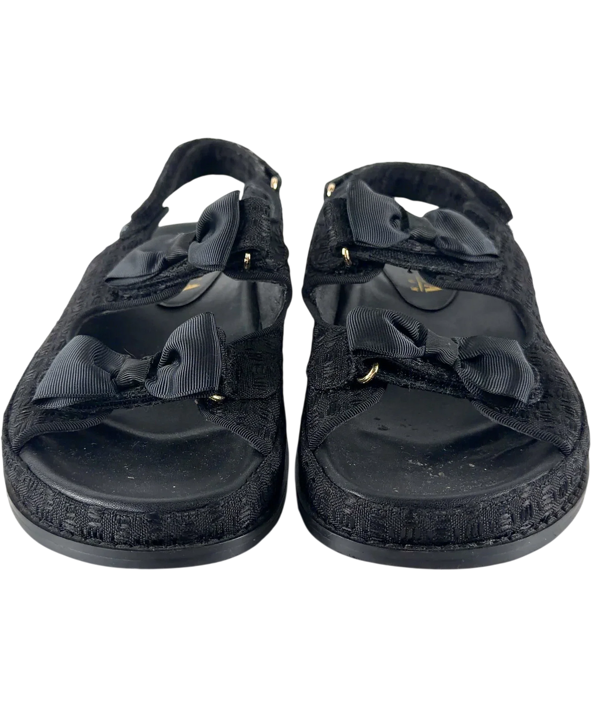 Theea London Isabella Bow Tweed Dad Sandals Black UK 6 EU 39 — Front (both, face on)