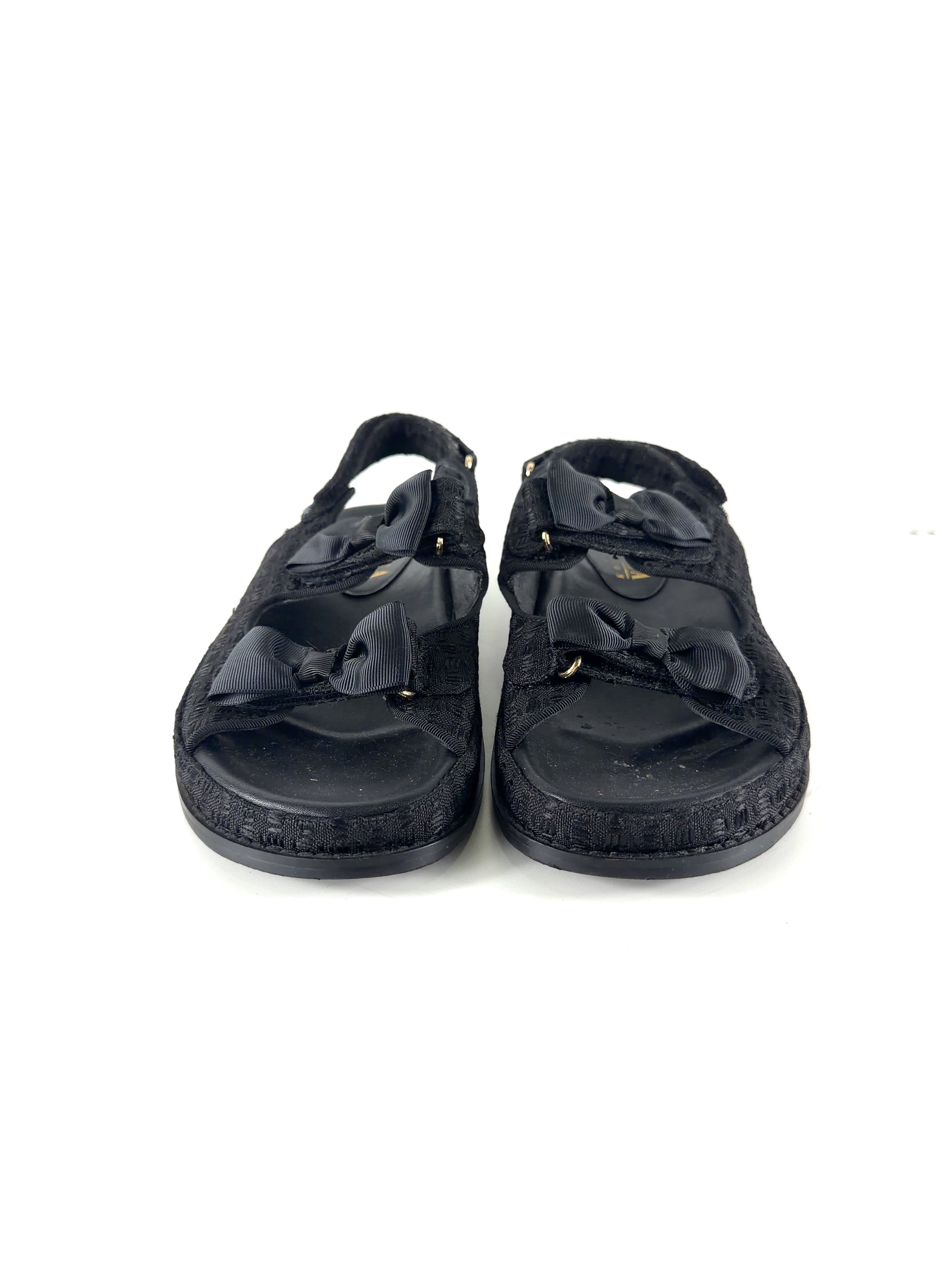 Theea London Black Isabella Bow Tweed Dad Sandals Black, size UK 6 EU 39 👠 — detail