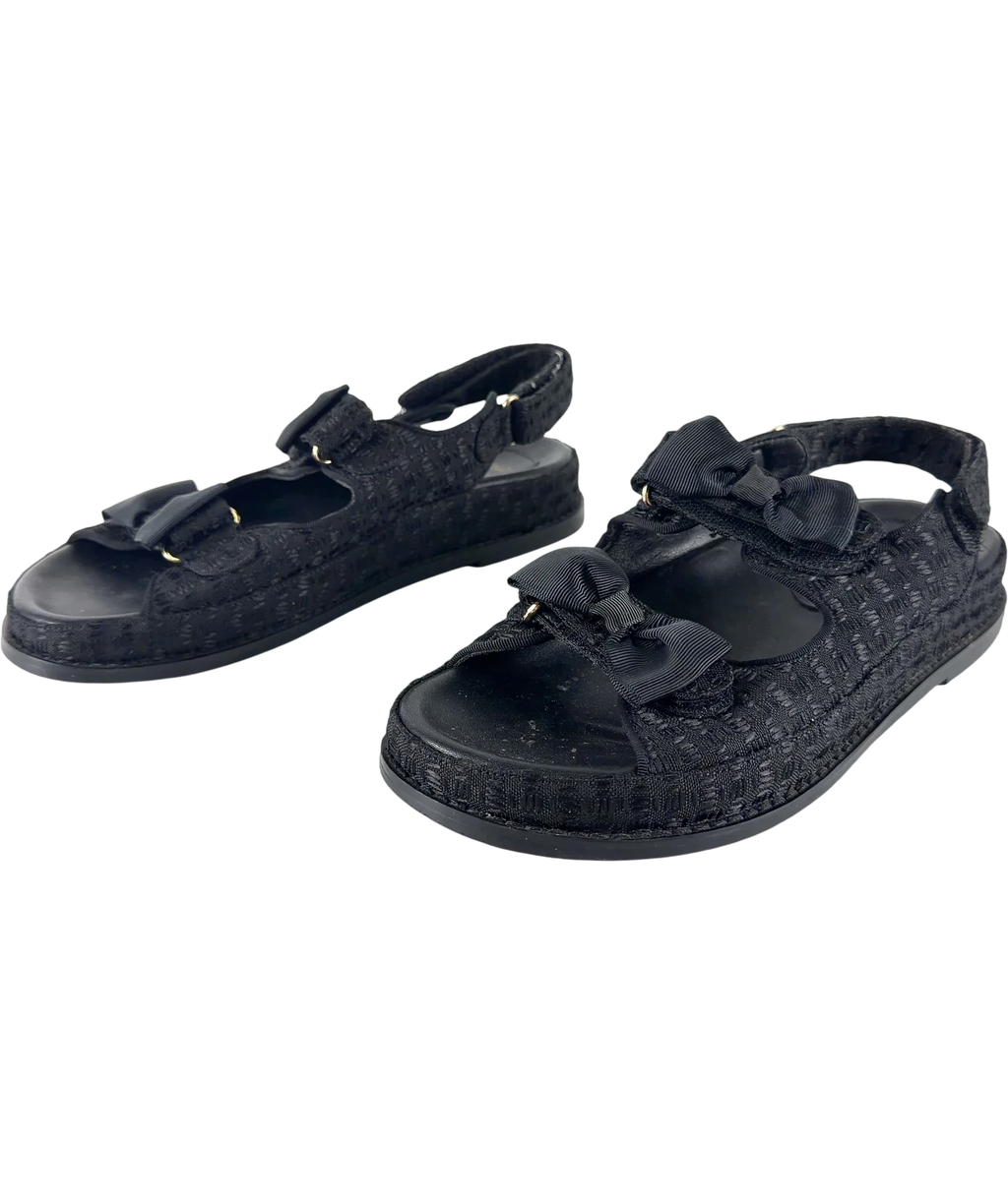 Theea London Black Isabella Bow Tweed Dad Sandals Black, size UK 6 EU 39 👠 — label
