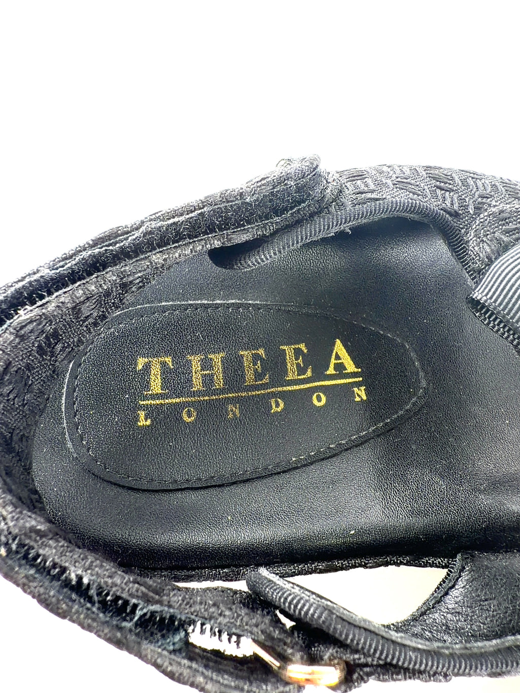 Theea London Black Isabella Bow Tweed Dad Sandals Black, size UK 6 EU 39 👠 — care label