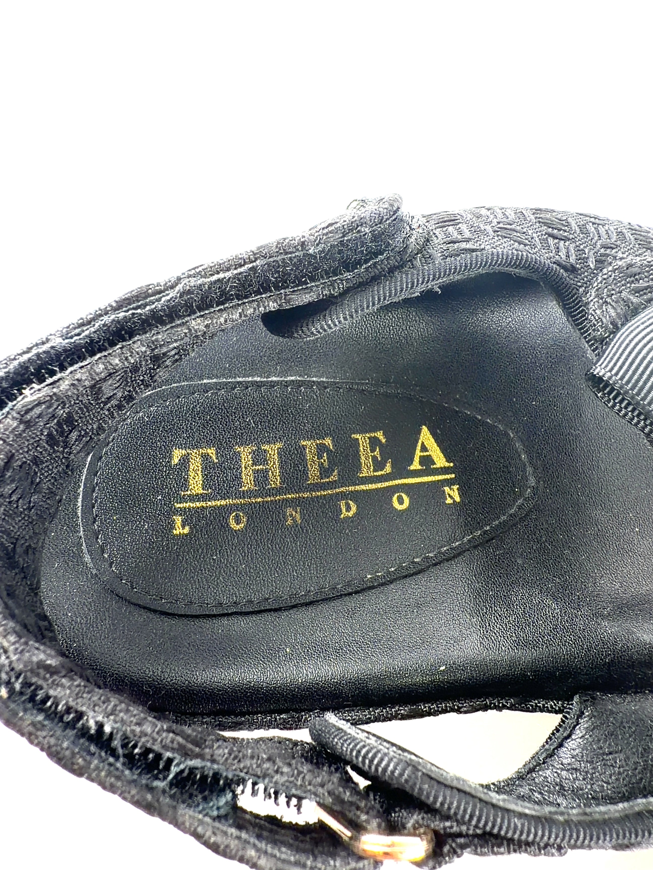 Theea London Black Isabella Bow Tweed Dad Sandals Black, size UK 6 EU 39 👠 — care label