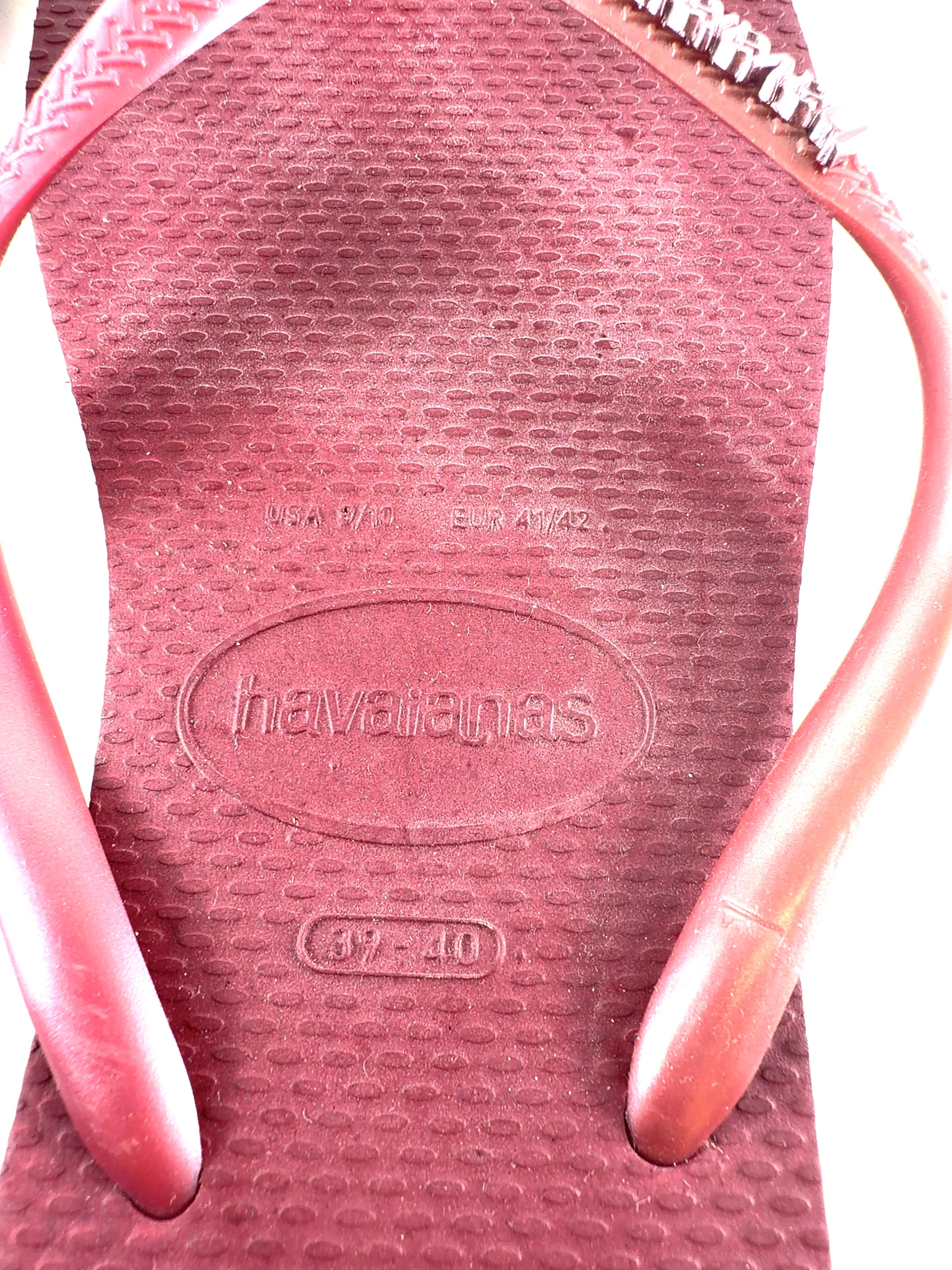 Havaianas burgundy Slim Logo Metallic, size UK 6 EU 39 👠 — care label