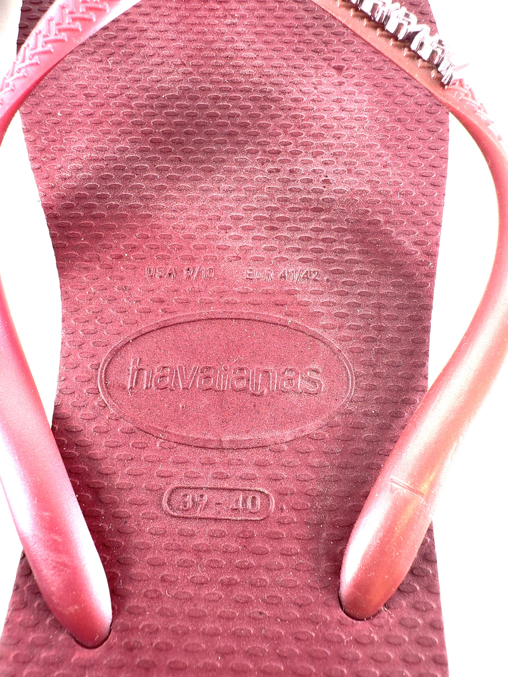 Havaianas burgundy Slim Logo Metallic, size UK 6 EU 39 👠 — fabric detail