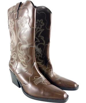 Pull&Bear Brown Floral Cowboy Boots UK 6 EU 39
