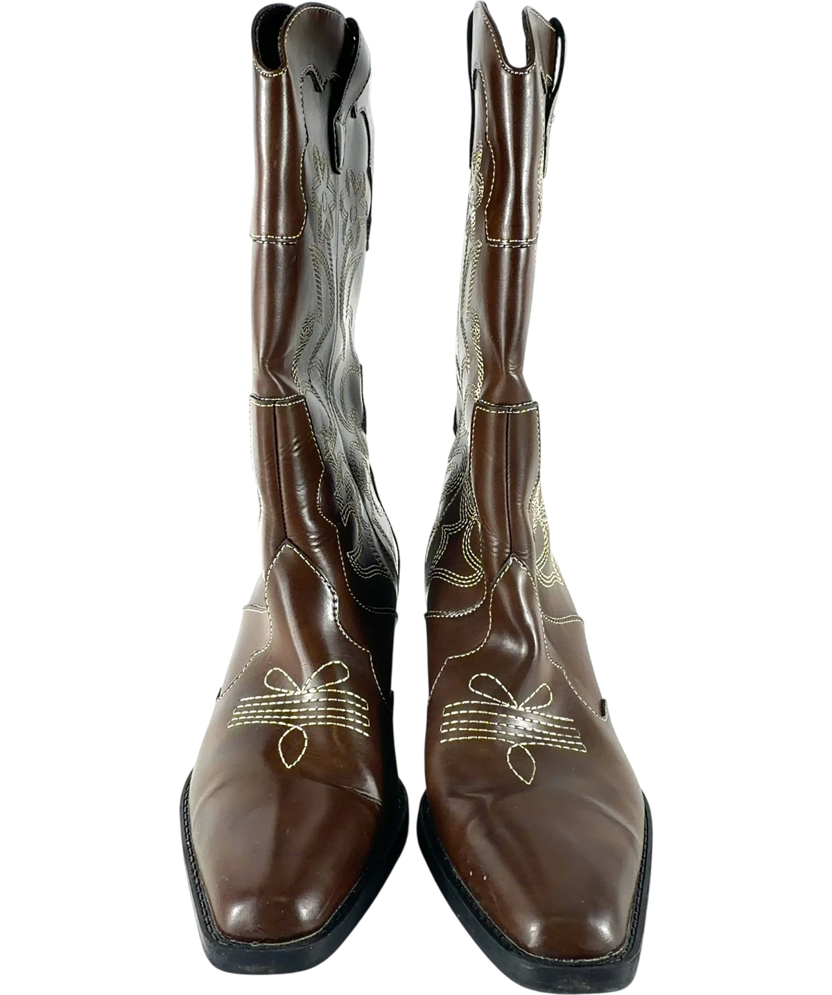 Pull&Bear Brown Floral Cowboy Boots UK 6 EU 39 — Front (both, face on)