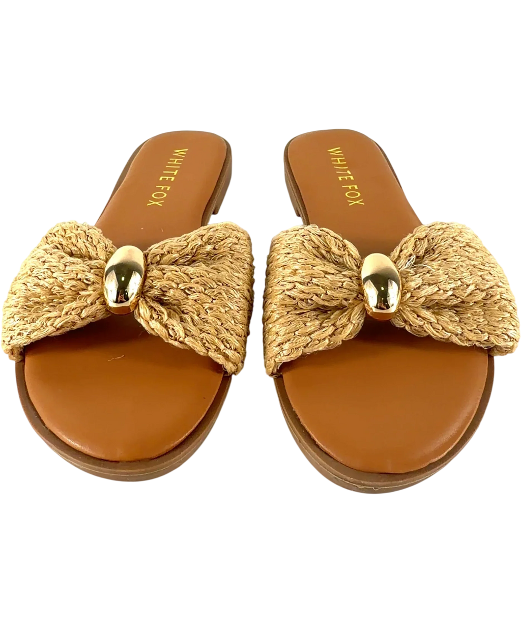 White Fox Bindi Slides Beige UK 5 — Front (both, face on)