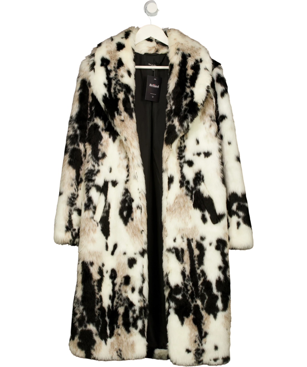 SimplyBe White Cow Print Faux Fur Longline Coat, size UK 10 — front
