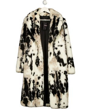 SimplyBe White Cow Print Faux Fur Longline Coat UK 10