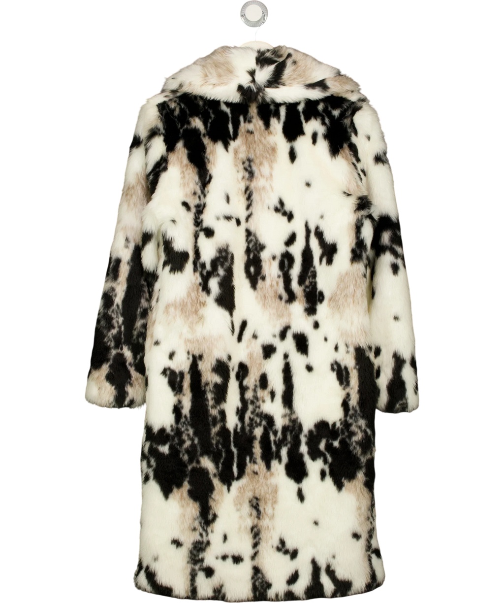 SimplyBe White Cow Print Faux Fur Longline Coat, size UK 10 — back
