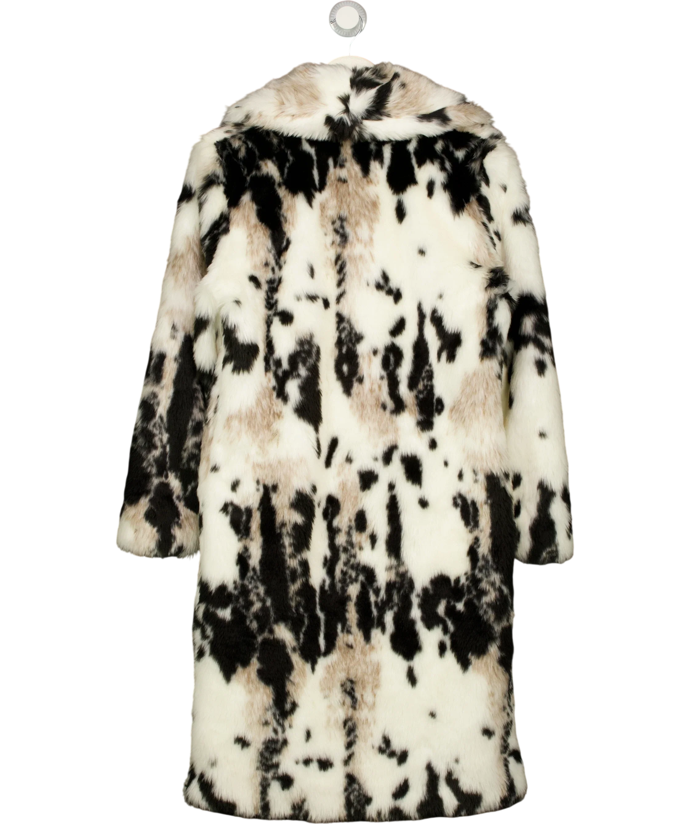 SimplyBe White Cow Print Faux Fur Longline Coat, size UK 10 — back