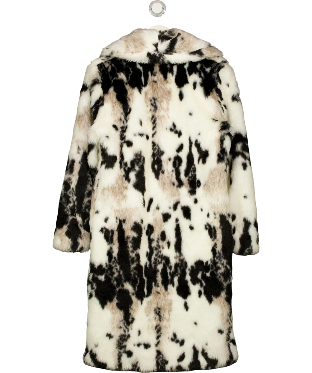 SimplyBe White Cow Print Faux Fur Longline Coat, size UK 10 — back