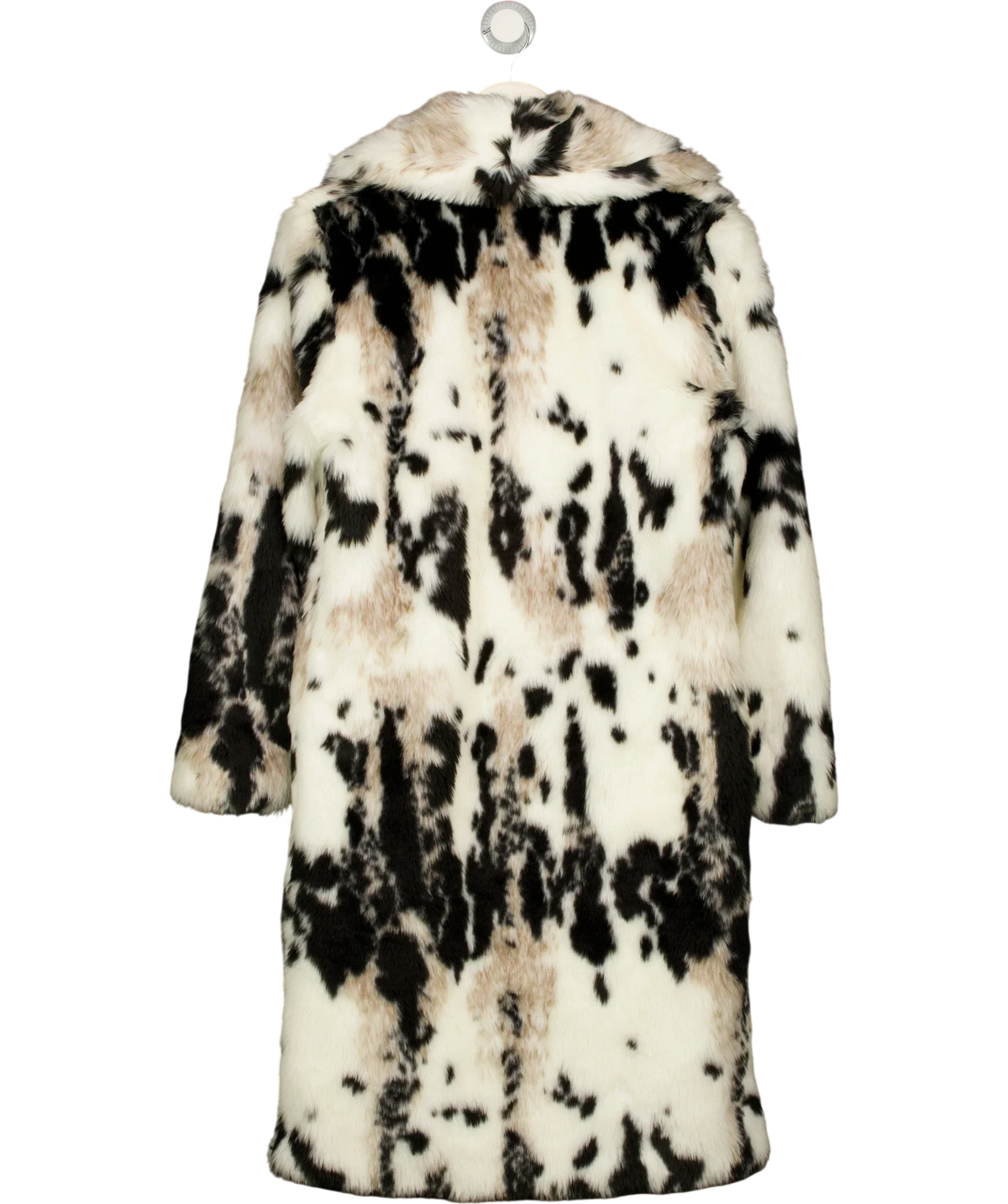 SimplyBe White Cow Print Faux Fur Longline Coat, size UK 10 — back