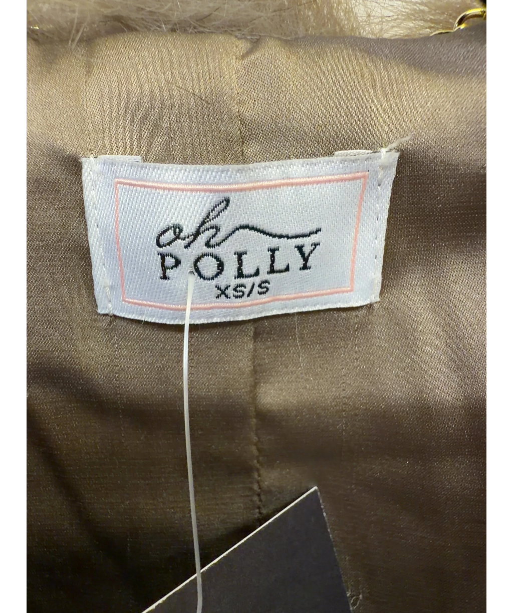 OH POLLY Brown Vintera Cropped Faux-Fur Jacket in Chocolate Brown, size UK XS/S — care label