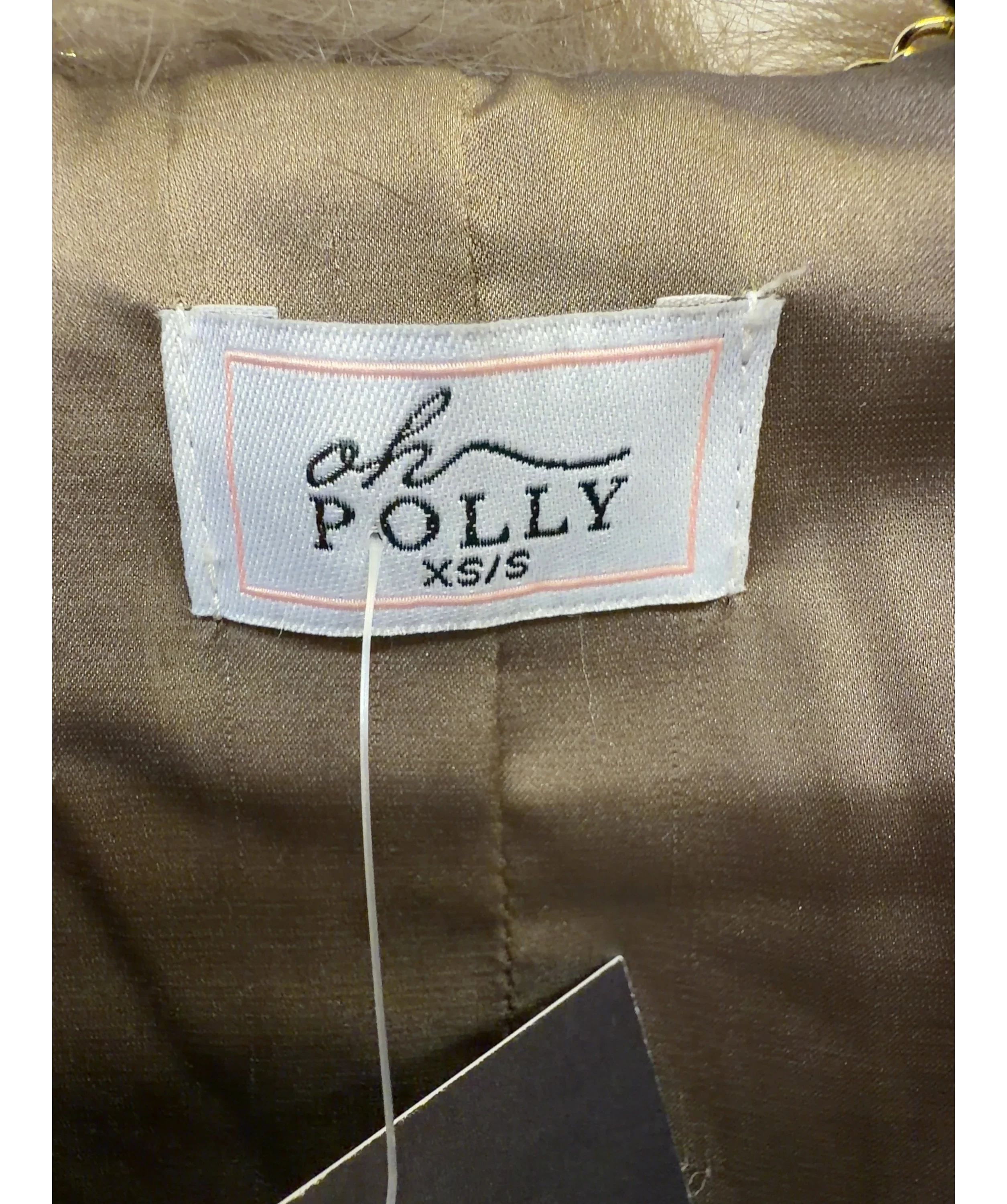 OH POLLY Brown Vintera Cropped Faux-Fur Jacket in Chocolate Brown, size UK XS/S — care label