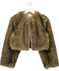 OH POLLY Brown Vintera Cropped Faux-Fur Jacket in Chocolate Brown, size UK XS/S — front