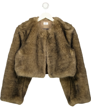 OH POLLY Vintera Cropped Faux-fur Jacket In Chocolate Brown UK XS/S