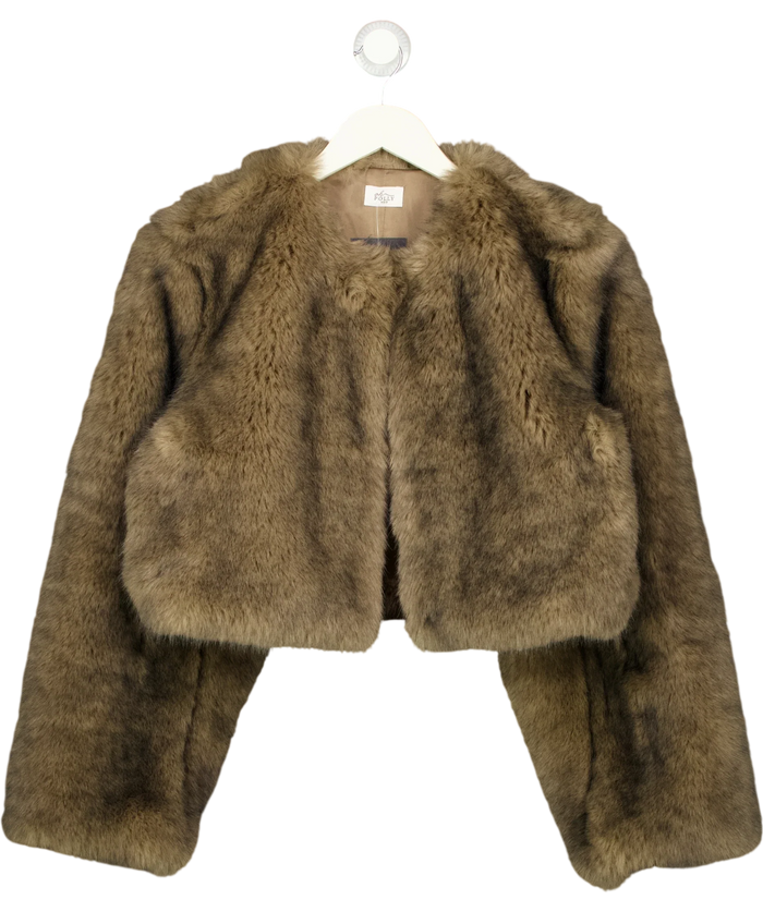 OH POLLY Vintera Cropped Faux-fur Jacket In Chocolate Brown UK XS/S