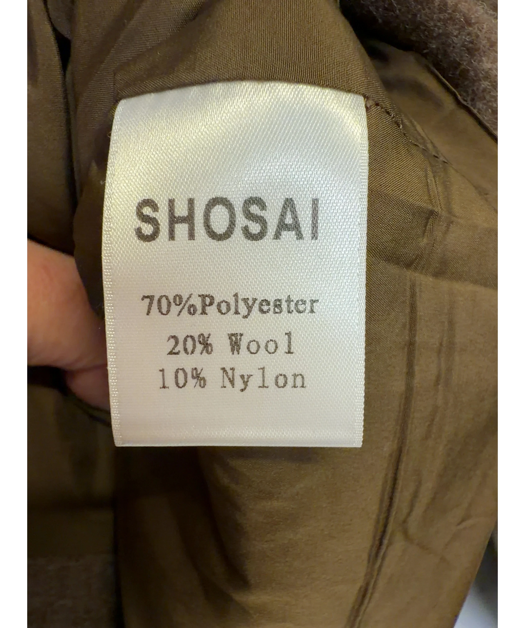 SHOSAI Brown Brown Wool Blend Stitch Detail Bomber Jacket, size UK M — label