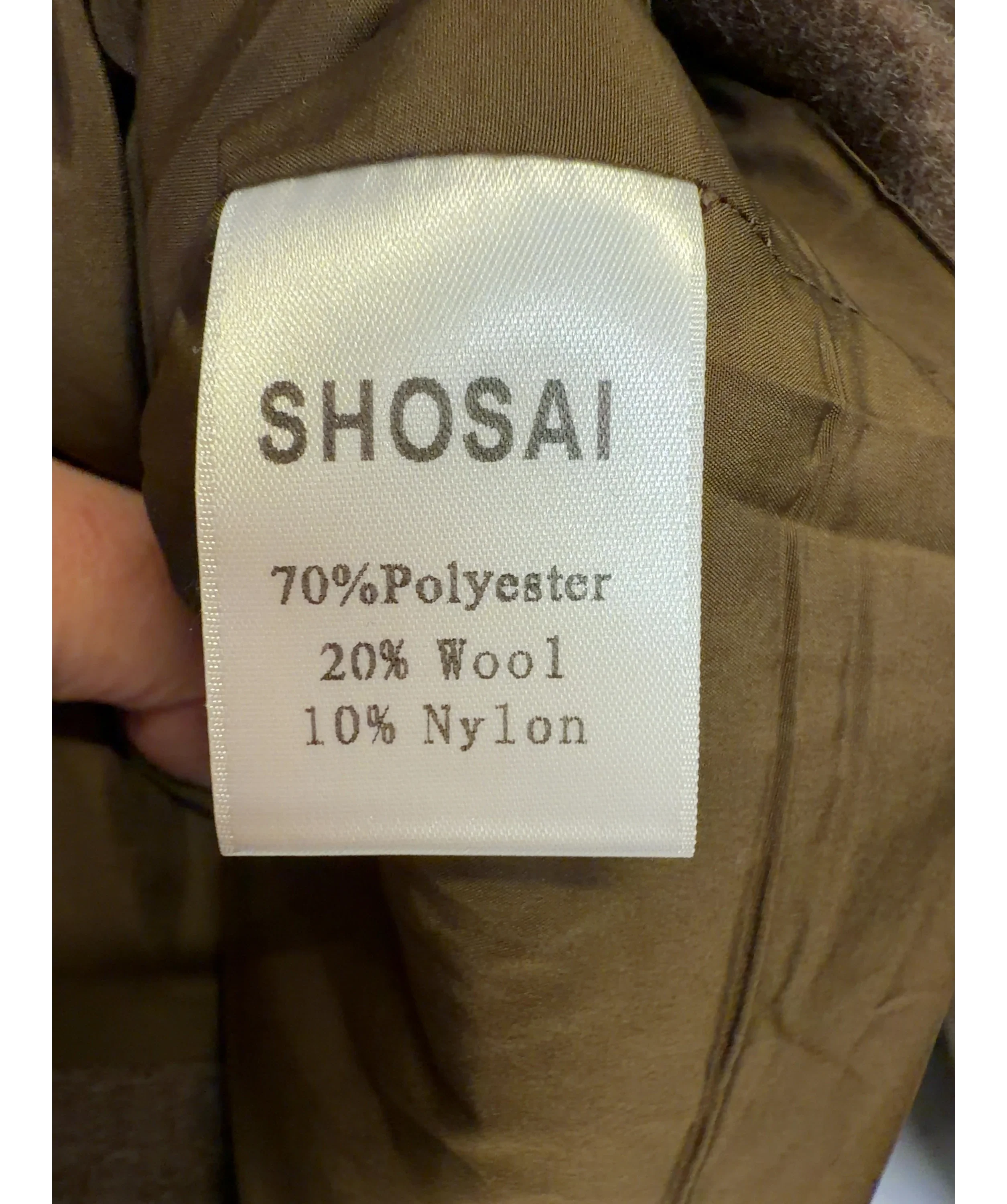 SHOSAI Brown Brown Wool Blend Stitch Detail Bomber Jacket, size UK M — label