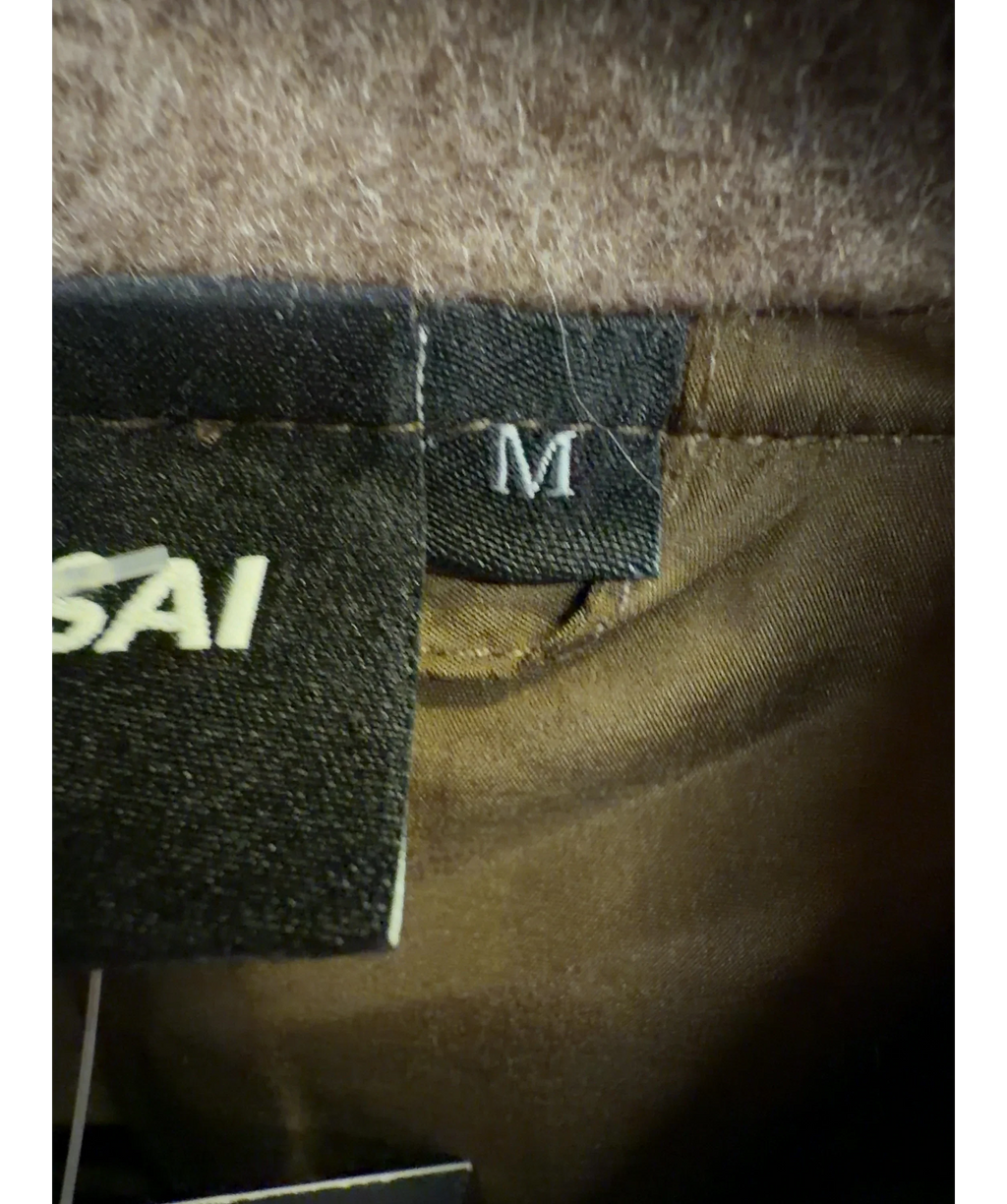 SHOSAI Brown Brown Wool Blend Stitch Detail Bomber Jacket, size UK M — care label
