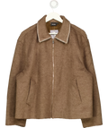 SHOSAI Brown Brown Wool Blend Stitch Detail Bomber Jacket, size UK M — front