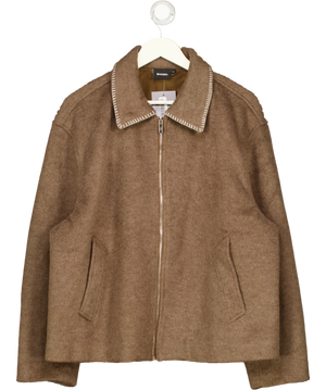 SHOSAI Brown Wool Blend Stitch Detail Bomber Jacket UK M