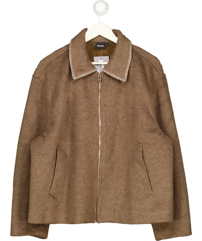 SHOSAI Brown Wool Blend Stitch Detail Bomber Jacket UK M