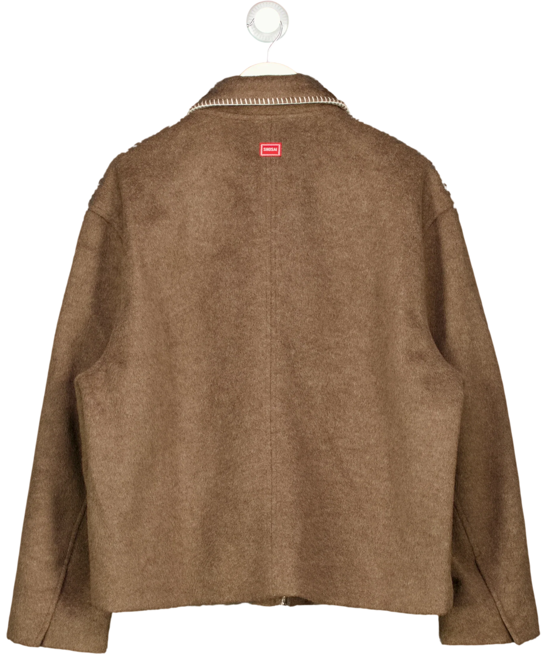 SHOSAI Brown Brown Wool Blend Stitch Detail Bomber Jacket, size UK M — back