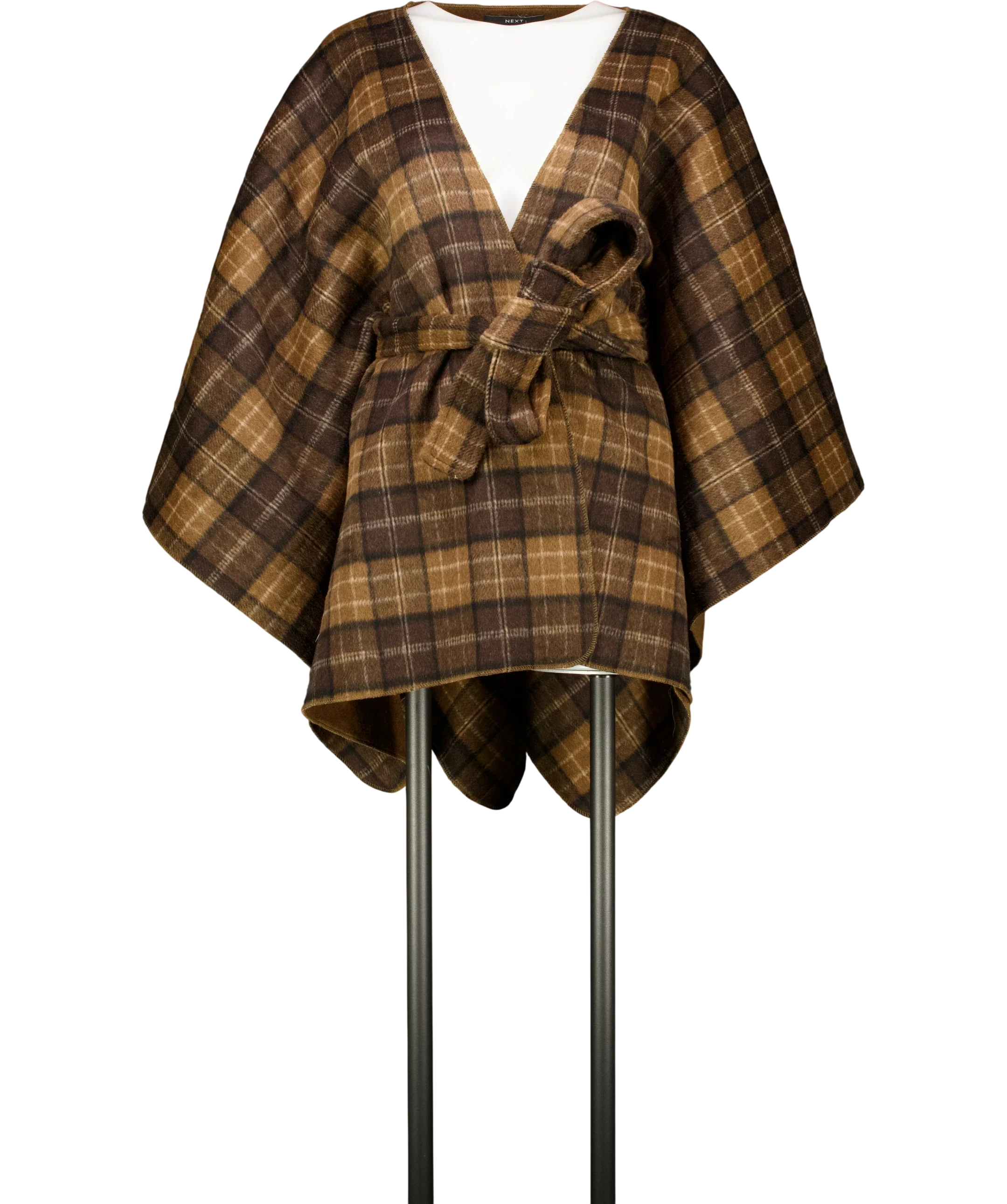 Next Brown Check Wrap Front Cape Poncho, size UK M/L — front