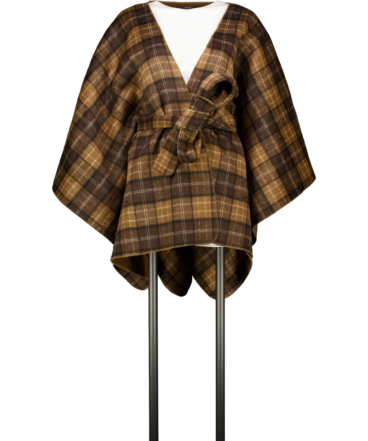 Next Brown Check Wrap Front Cape Poncho, size UK M/L — front
