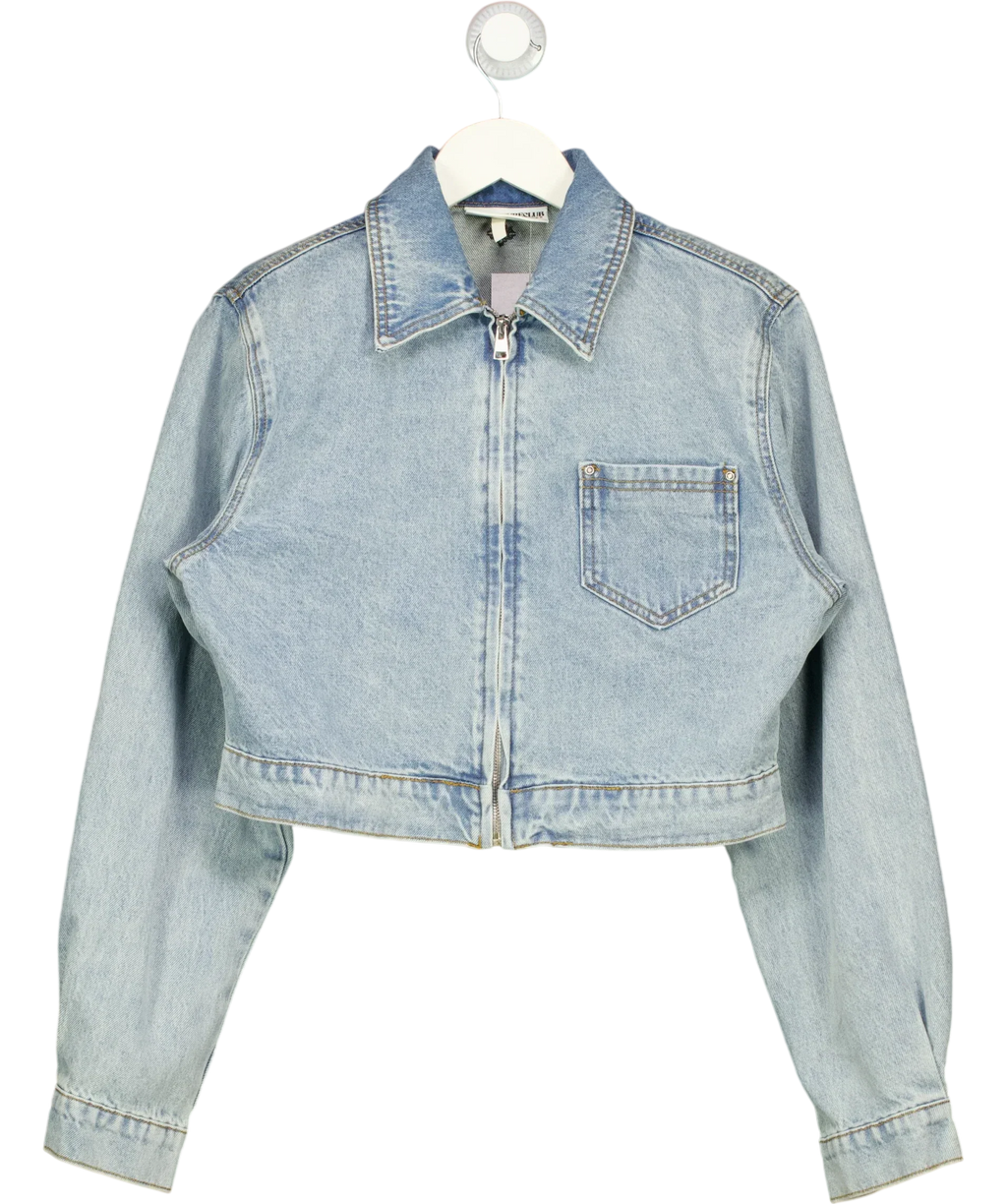 The Couture Club Blue Light Blue Cropped Zip Up Denim Jacket, size UK 8 — front