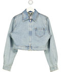 The Couture Club Blue Light Blue Cropped Zip Up Denim Jacket, size UK 8 — front